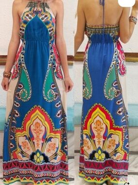 Flying Tomato Blue Halter Maxi Dress
